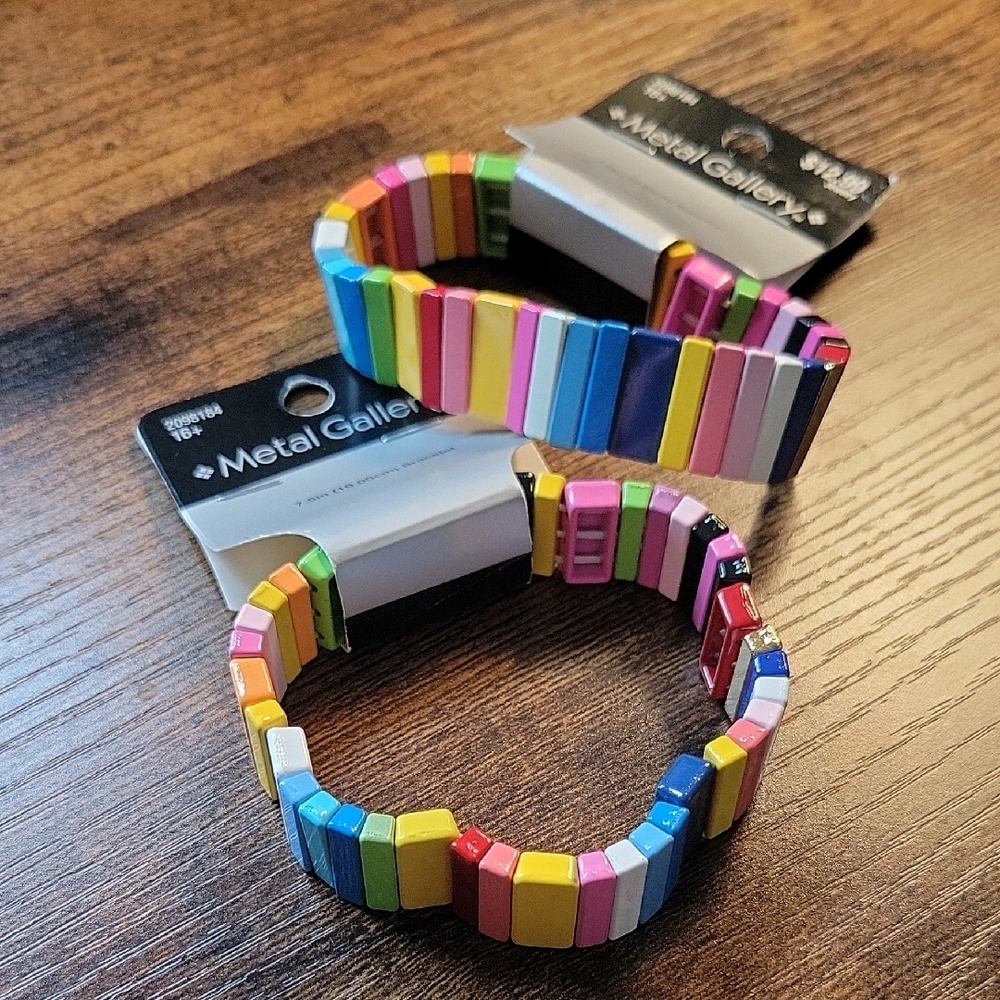 Pink and Blue Stretchy Bracelets with Vibrant Design